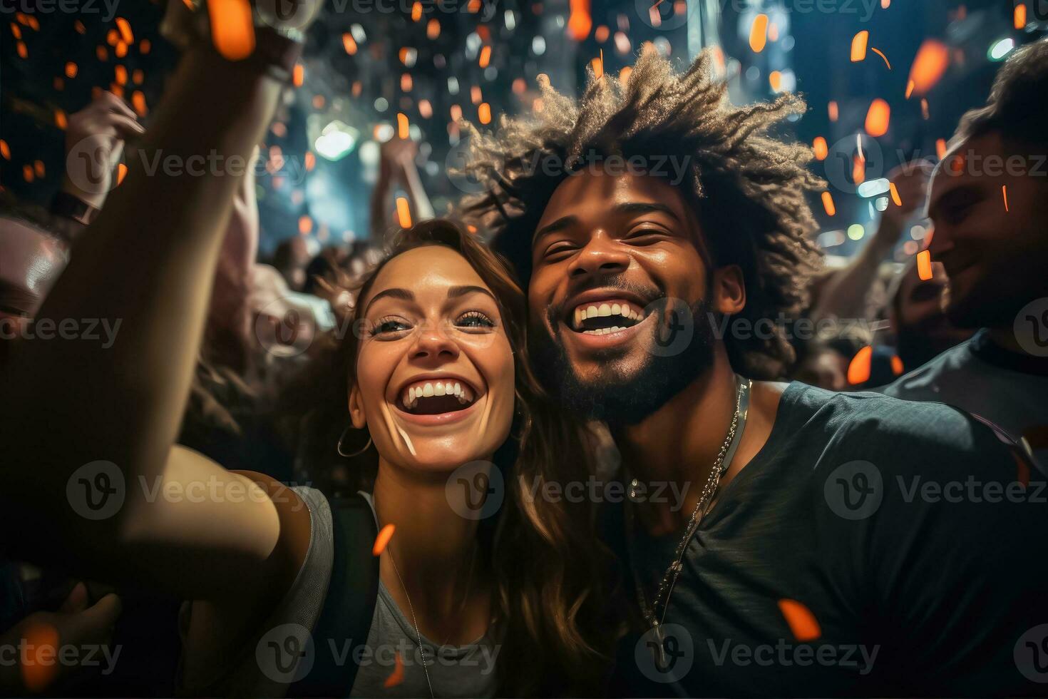 Joyful Faces of Young People Celebrating - Generative AI photo