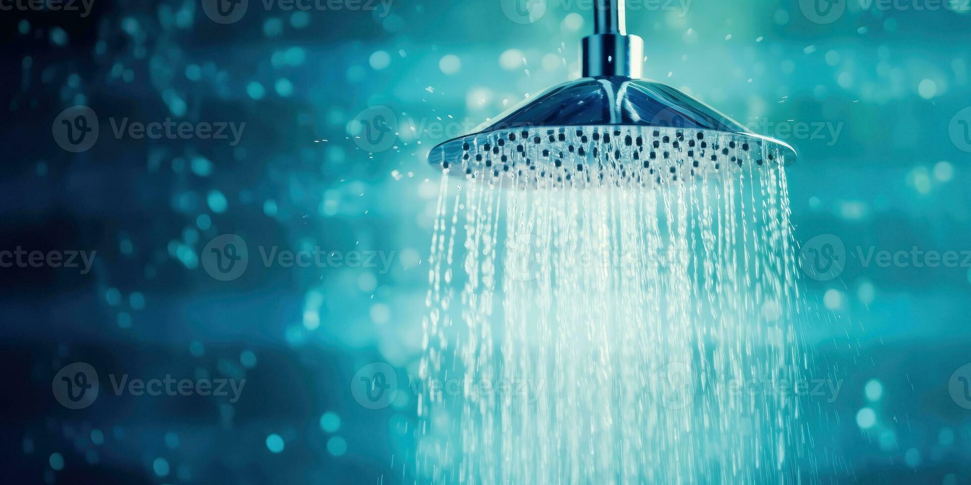 AI generated Modern Bathroom Luxury - Close-Up View of Water Stream from Shower Head - Generative AI photo