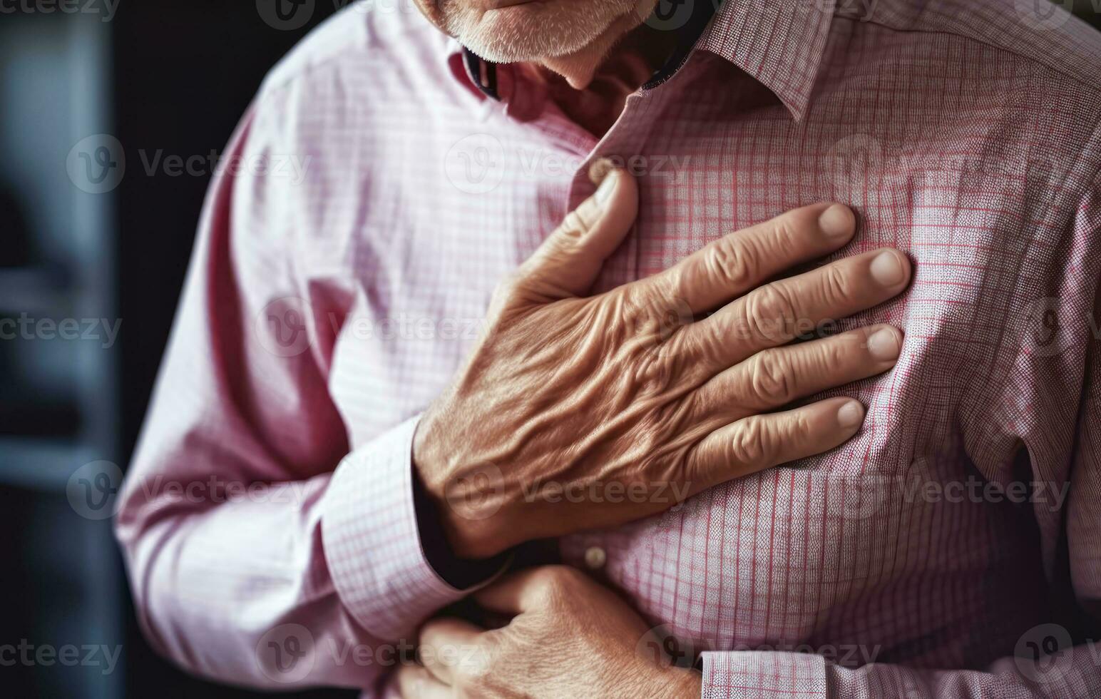 AI generated Urgent Health Issue - Aging Man Experiencing Severe Chest Pain - Heart Concern - Generative AI photo