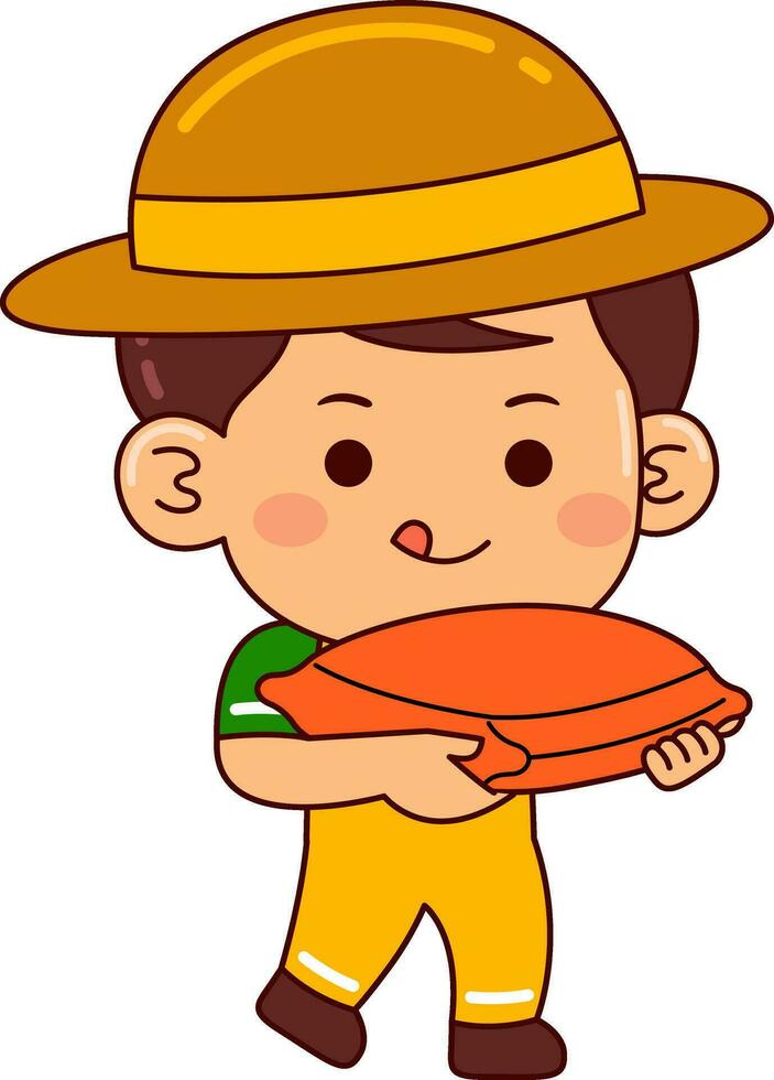 cute farmer boy cartoon character vector