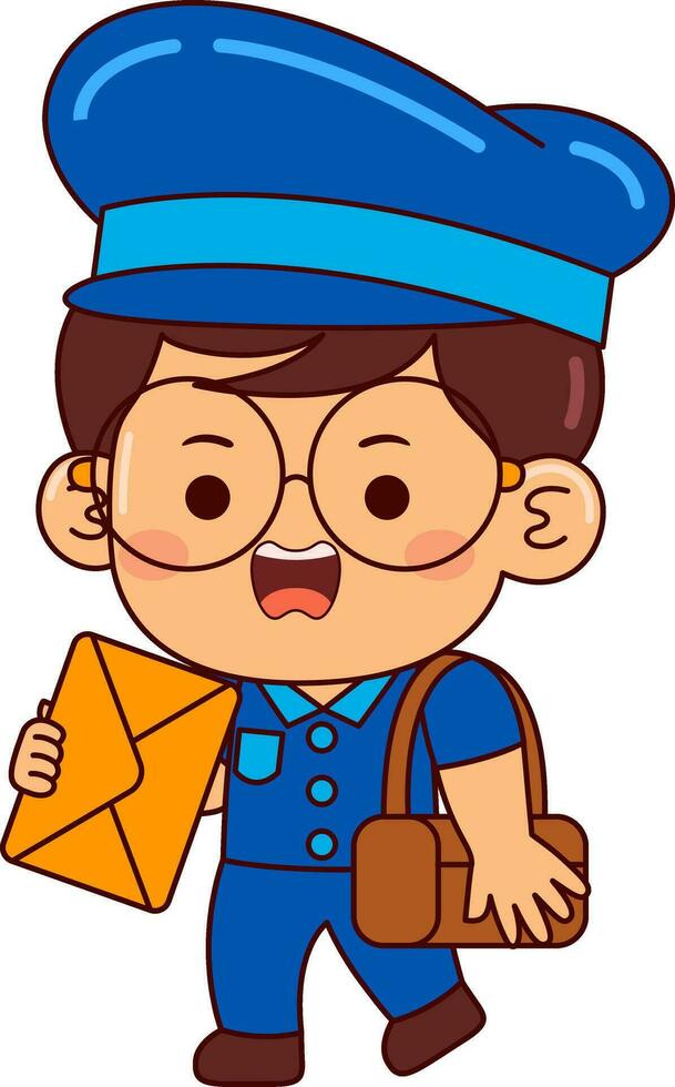 cute postman boy cartoon character vector