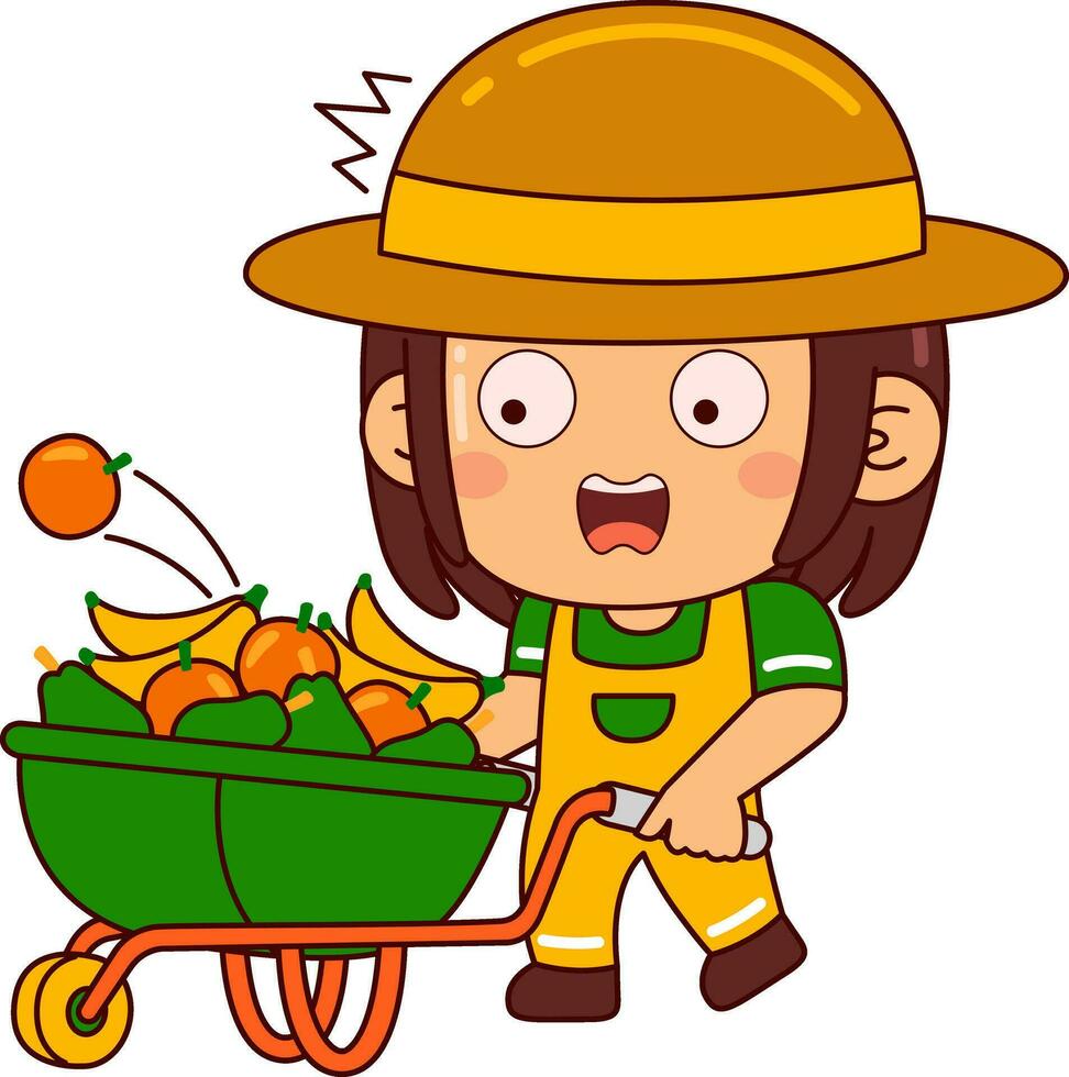 personaje de dibujos animados lindo de la muchacha del granjero vector