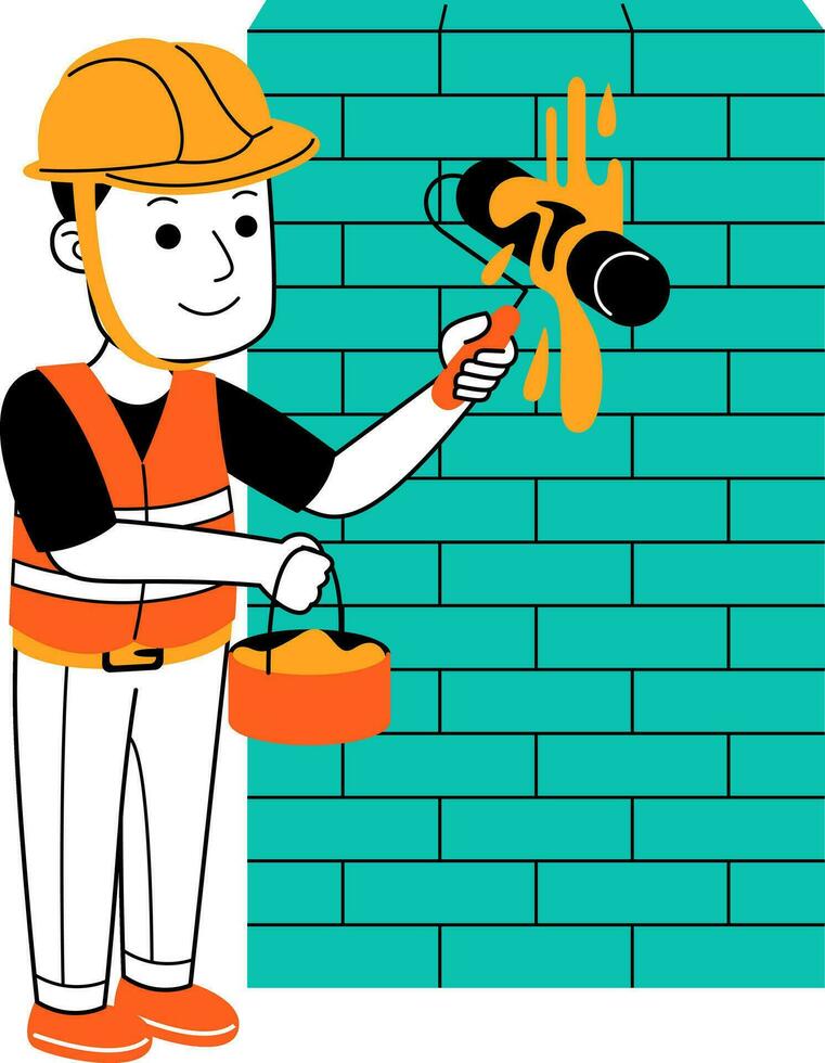 young man builder vector illustration