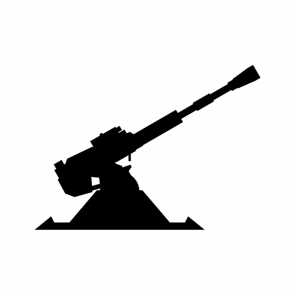 Artillery silhouette vector. Anti air turret silhouette can be used as icon, symbol or sign. Artillery icon vector for design of weapon, military, army or war