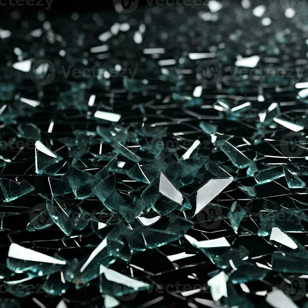 AI generated broken glass spread out randomly dark Background photo