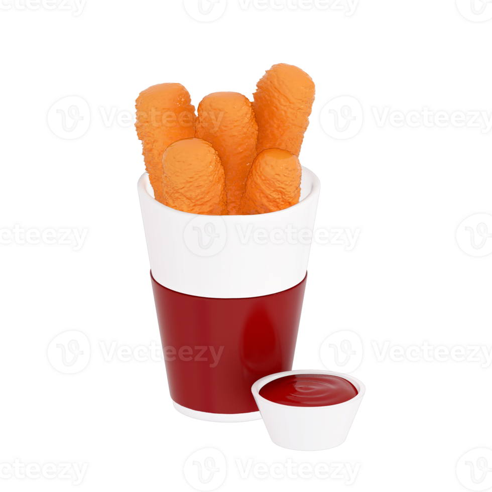 fast food menu 3d clipart, Fried Cheese and dipping sauces on a transparent background. 3d rendering png