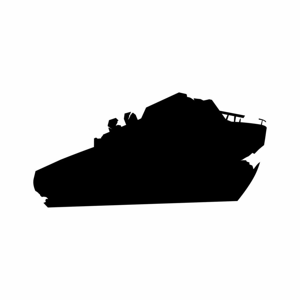 Shipwreck silhouette vector. Wrecked ship silhouette for icon, symbol or sign. Shipwreck icon for pirate, sink, undersea or nautical vector