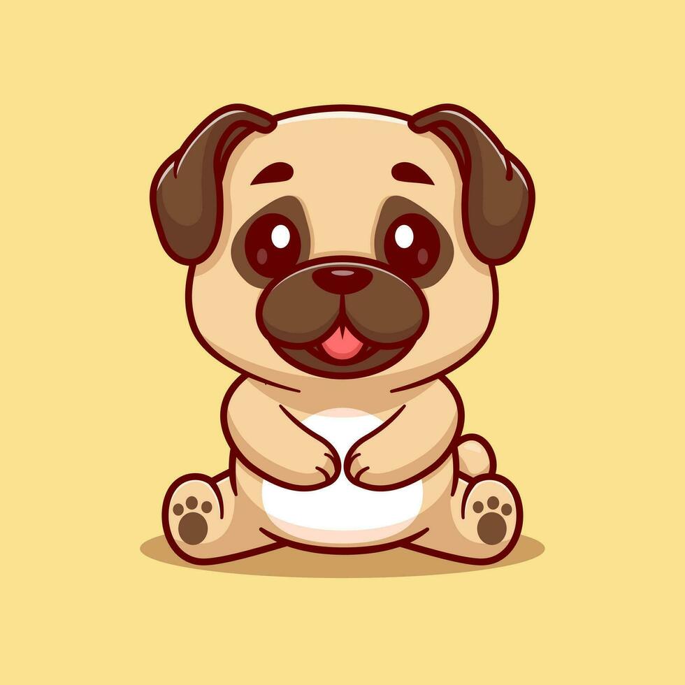 Cute pug dog sitting cartoon vector icon illustration animal nature icon concept isolated