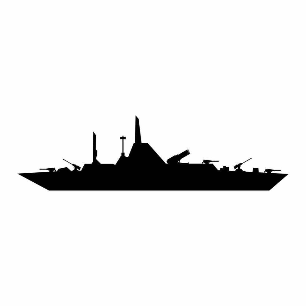 Battleship silhouette vector. Warship silhouette for icon, symbol or sign. Battleship symbol for military, war, conflict and patrol vector