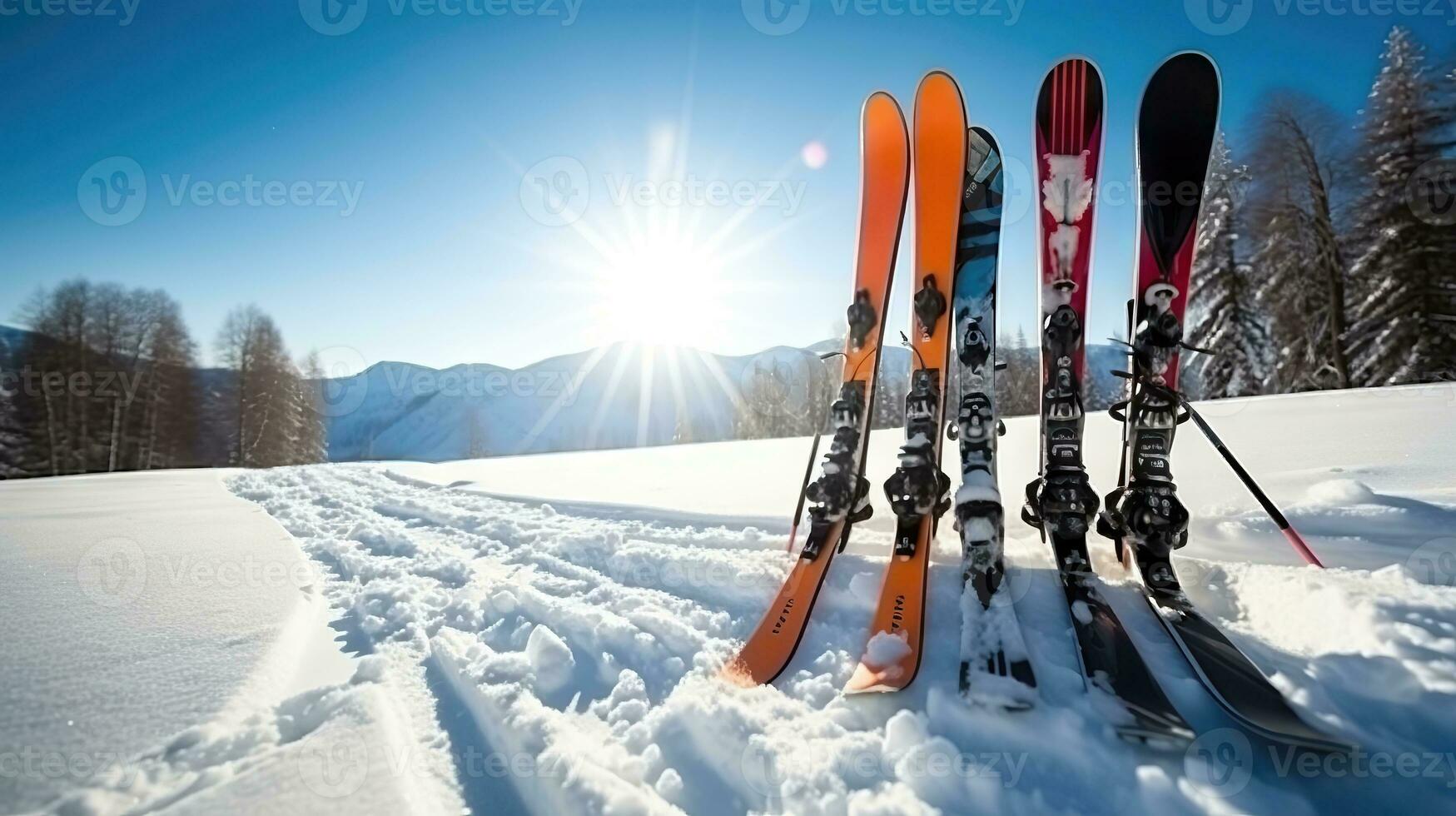 invierno esquiar aventuras en el Alpes - generativo ai foto