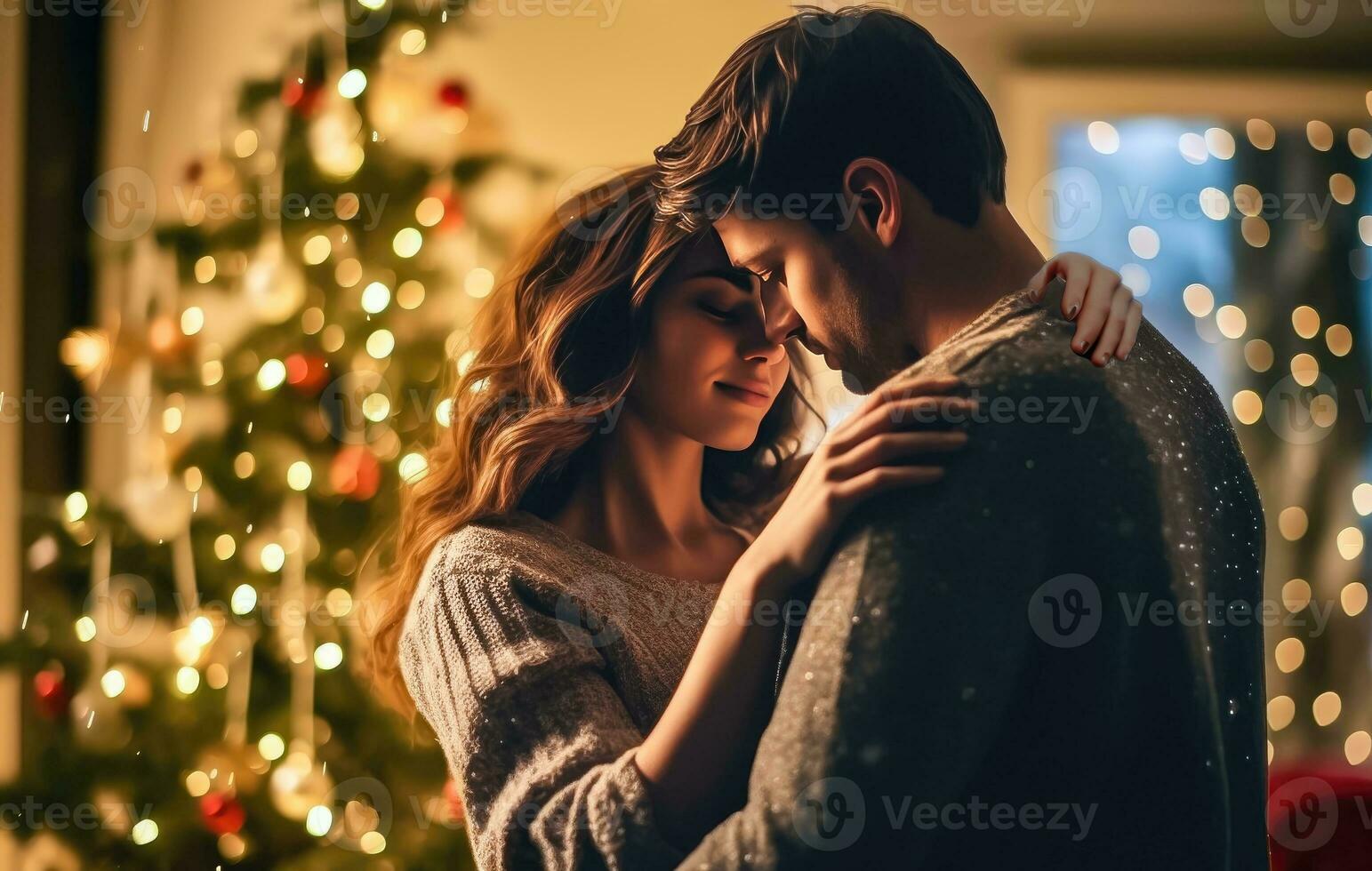 Merry Christmas Love by the Glowing Tree - Generative AI photo