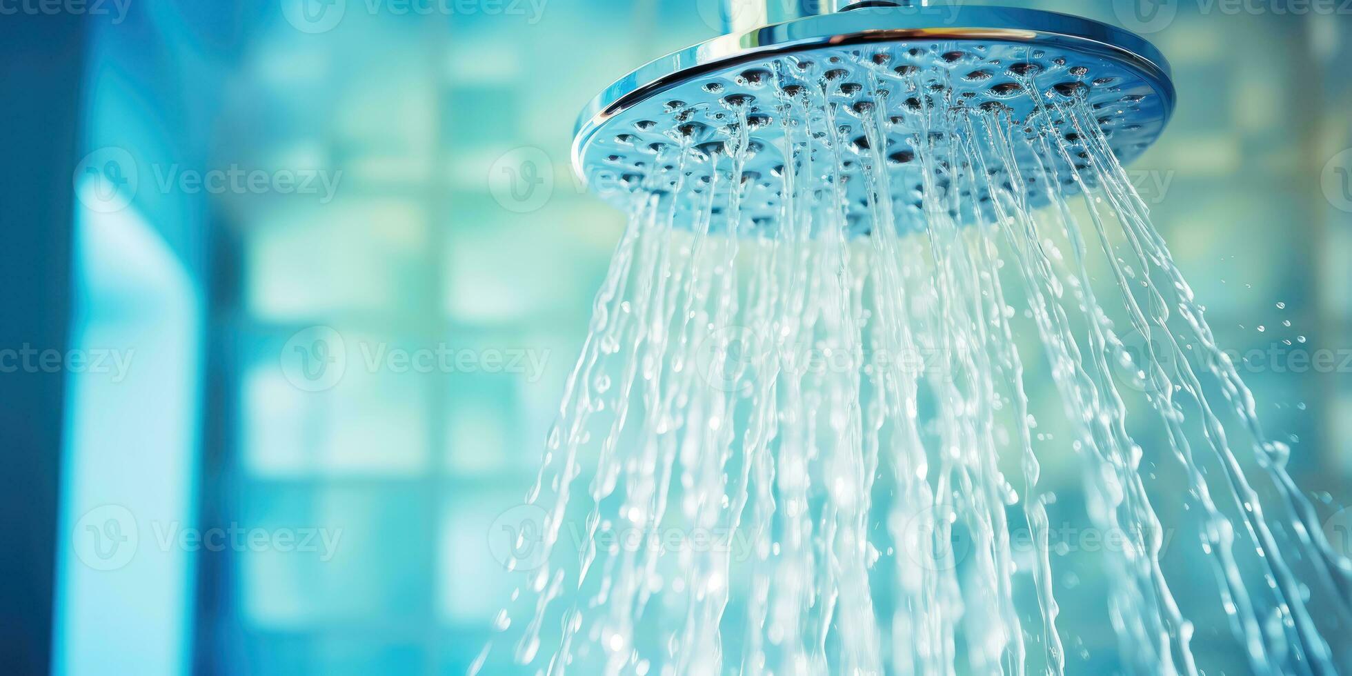 AI generated Close-Up Shower Experience - Refreshing Water Droplets in the Bathroom - Generative AI photo