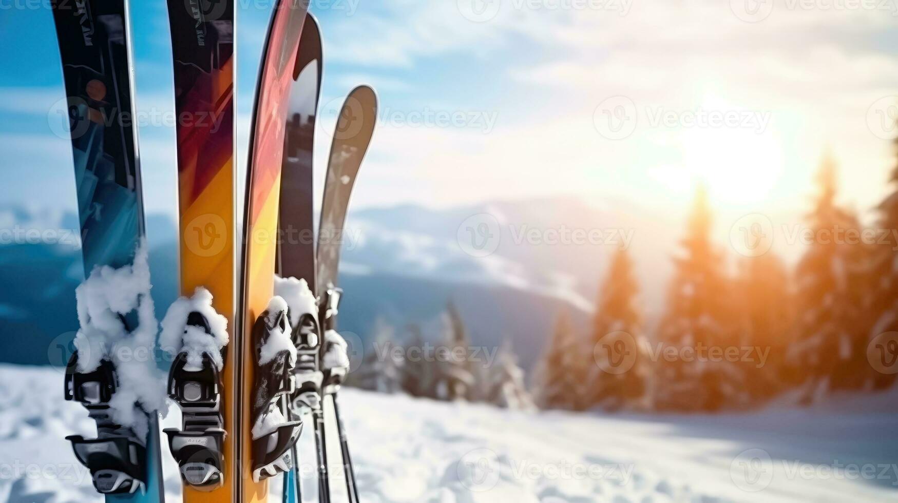 Winter Wonderland - Alpine Skis and Mountain Magic - Generative AI photo