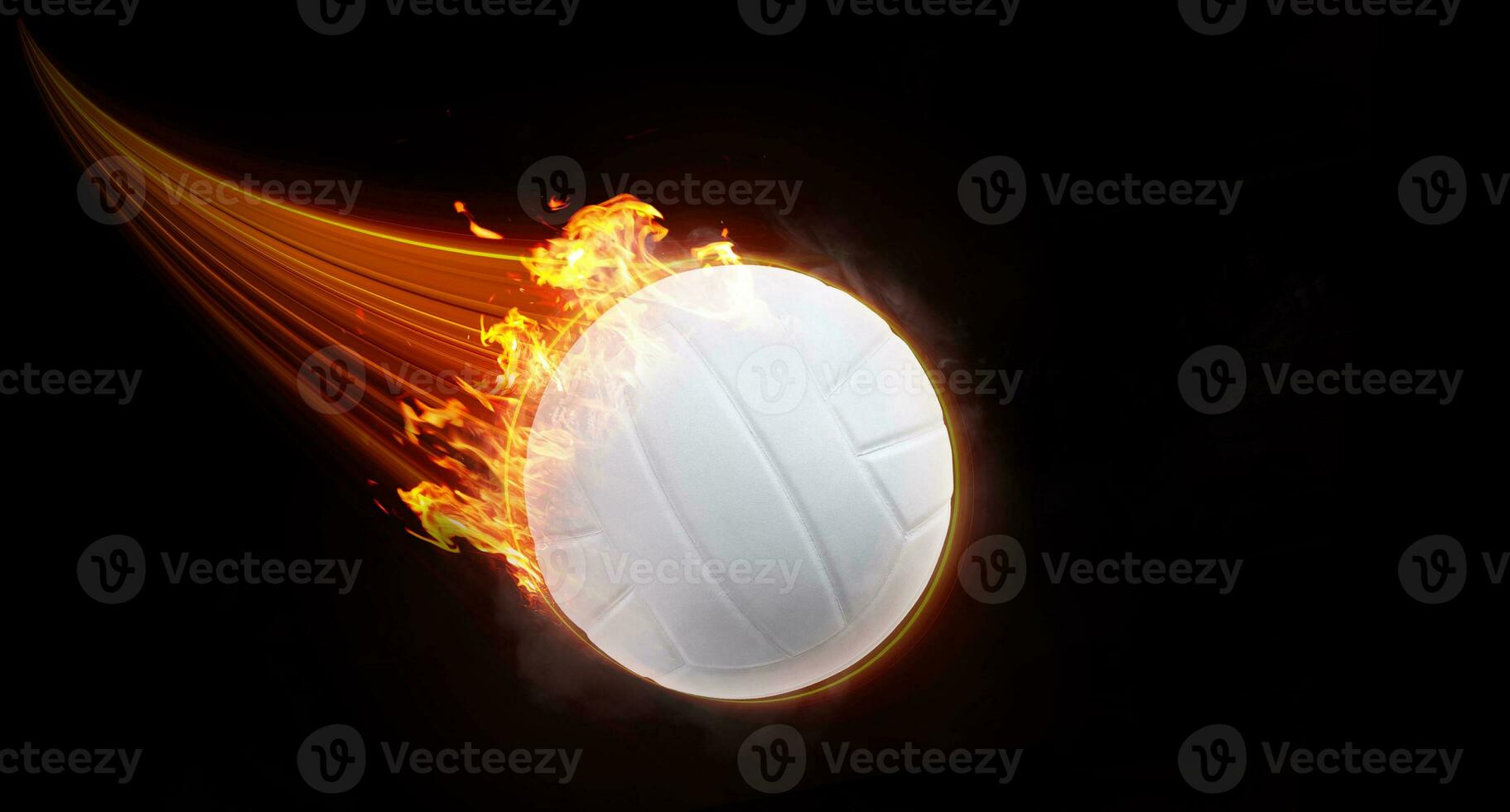 Volleyball ball flies with fast effect in black background. photo