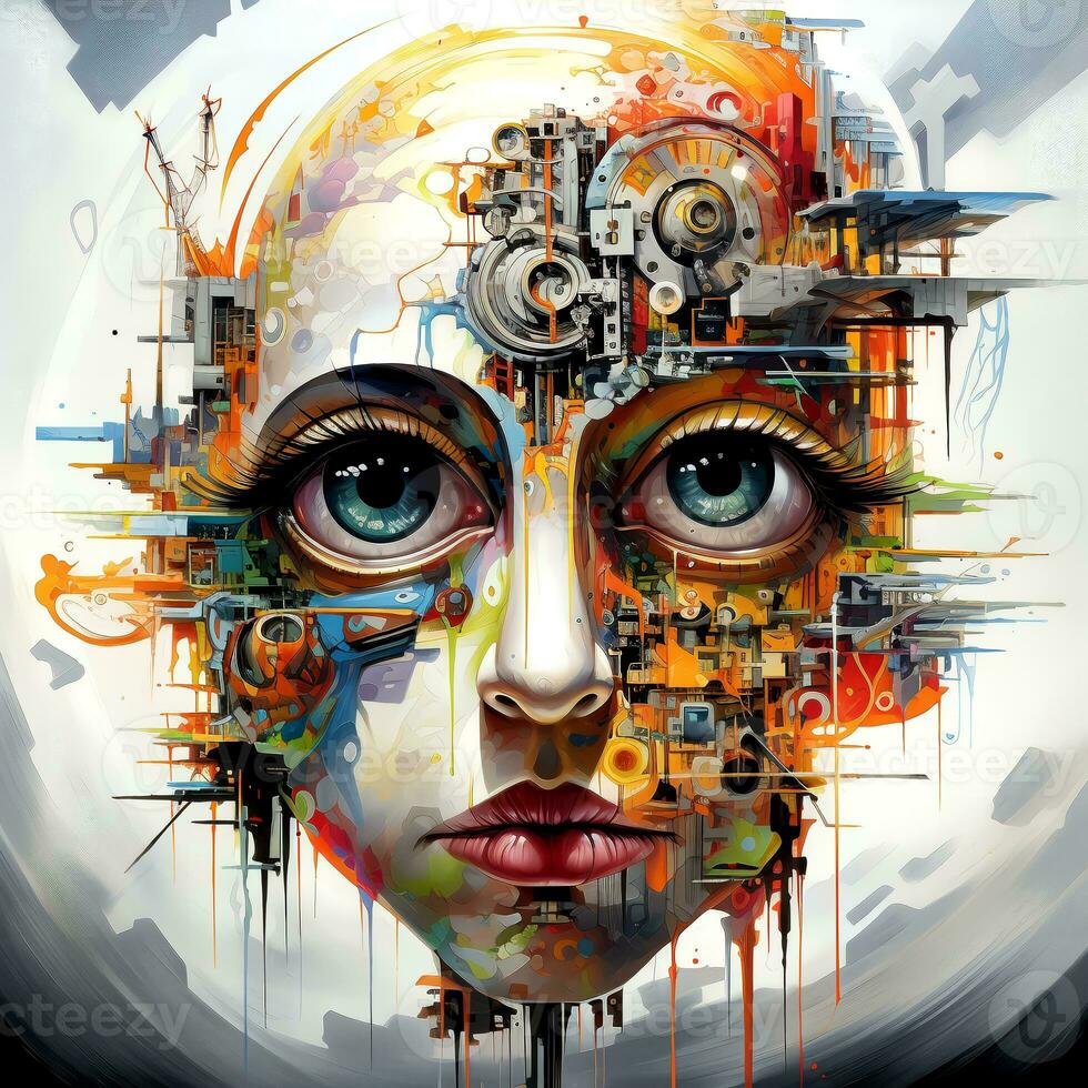 AI generated Psychedelic Poster with fantastic landscapes, mystical characters. AI Generated photo