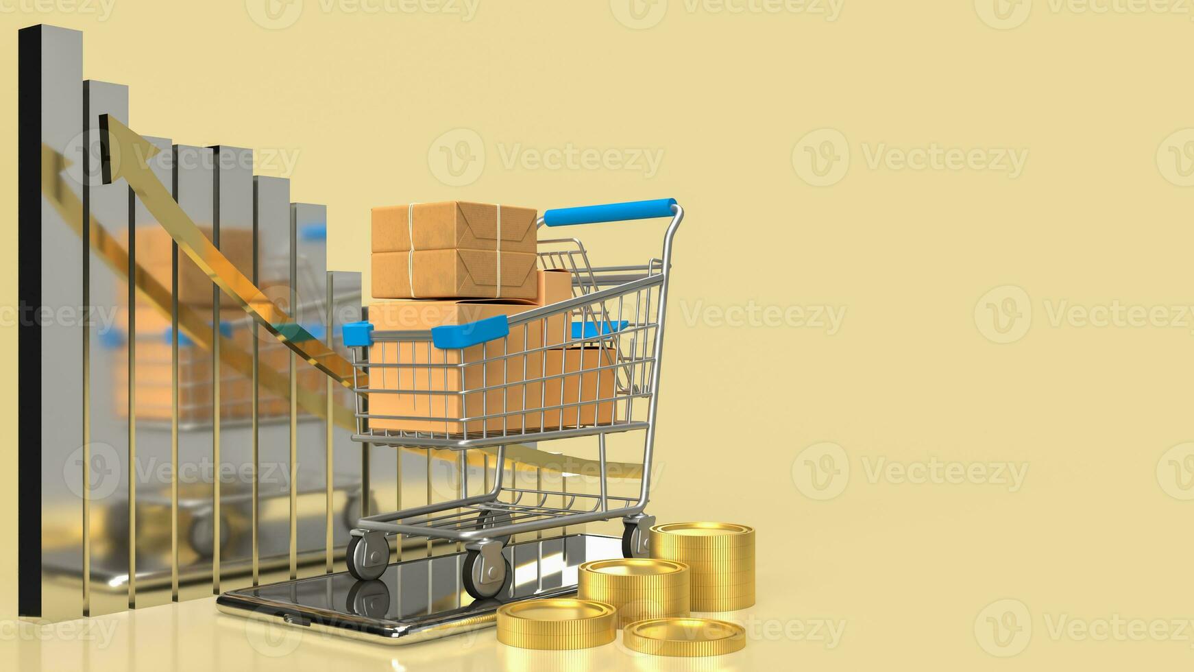 The trolley and mobile for shopping online concept 3d rendering. photo