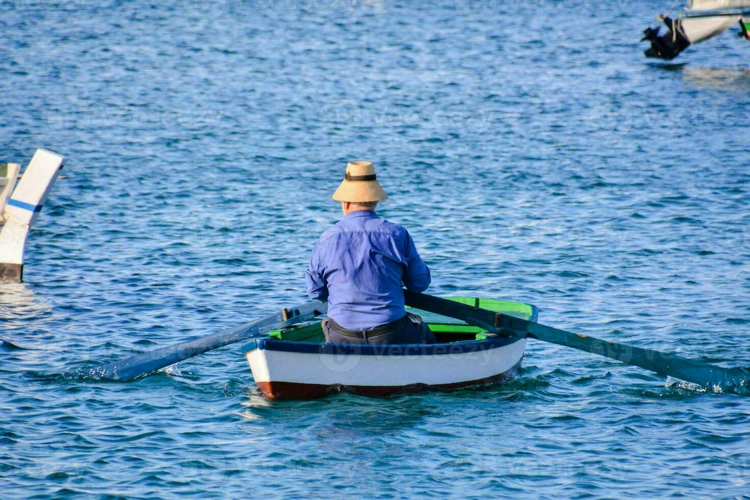 a man in a boat on the water photo