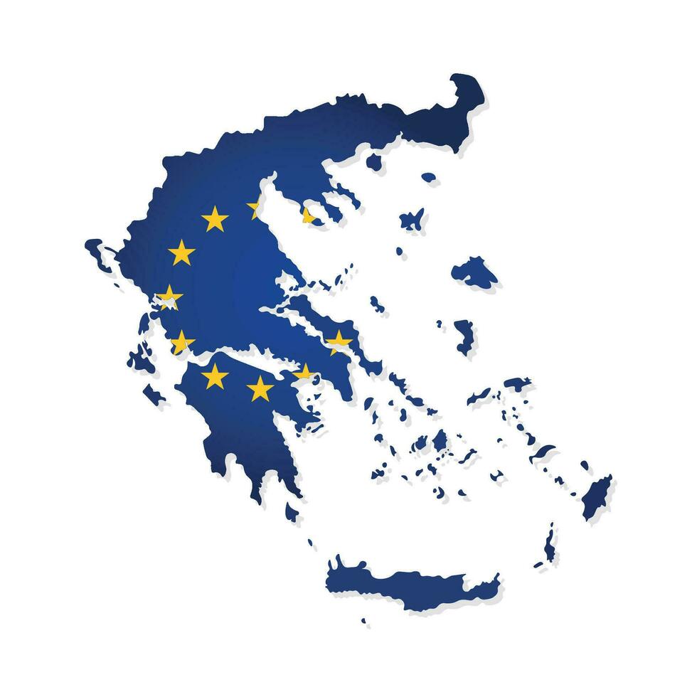 Vector concept with isolated map of member of European Union - Greece. Greek illustration decorated by the EU flag with yellow stars on dark blue background. Modern design