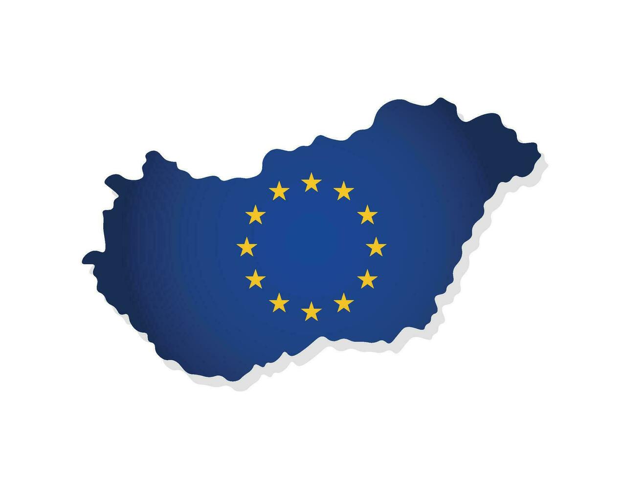 Vector concept with isolated map of member of European Union - Hungary. Modern illustration decorated by the EU flag with yellow stars on blue background
