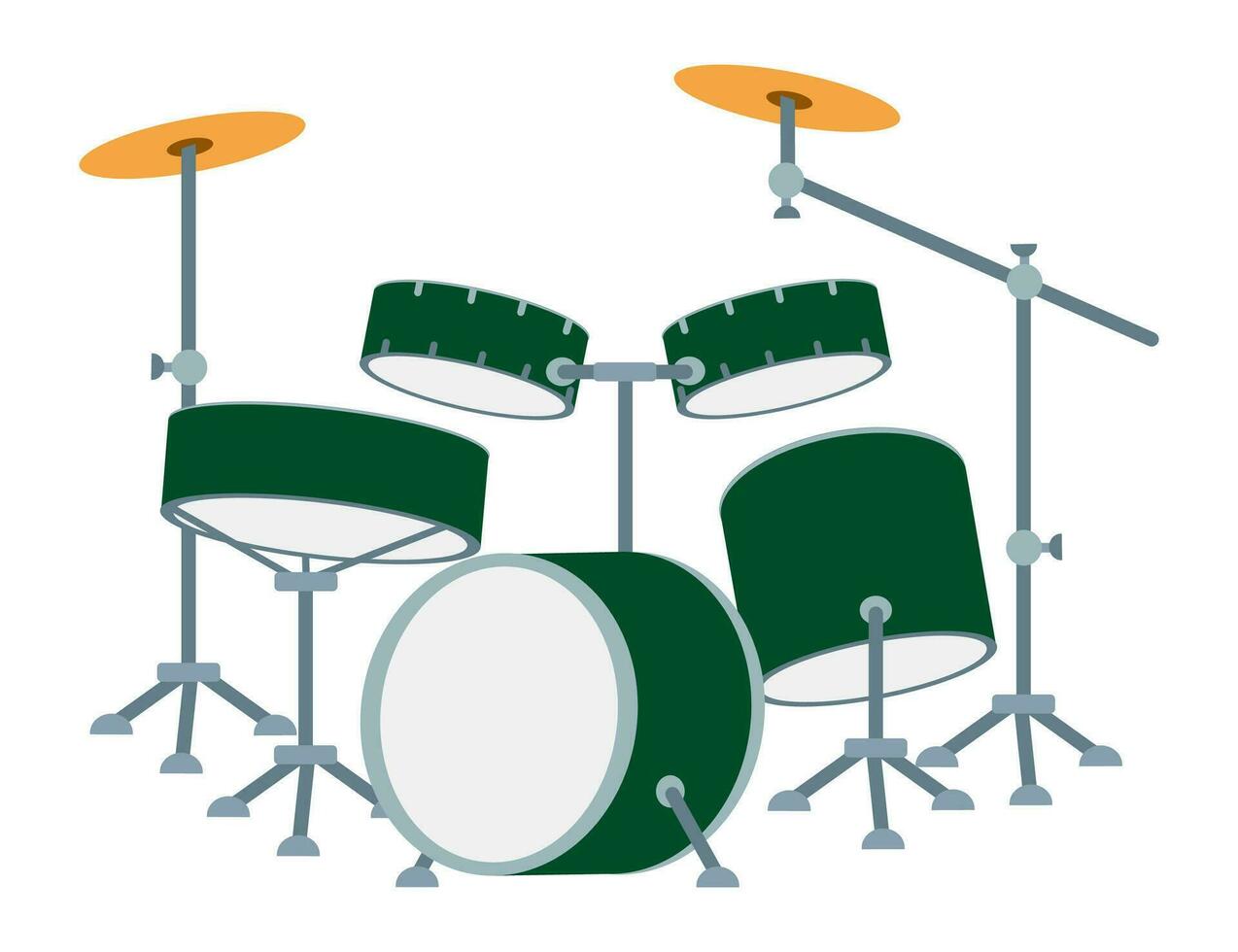 Set of Drums. Vector percussion instruments in flat style. Various classical orchestral Rhythm equipment for concert. Cartoon graphic design element, logo, sticker pack. Isolated on white illustration