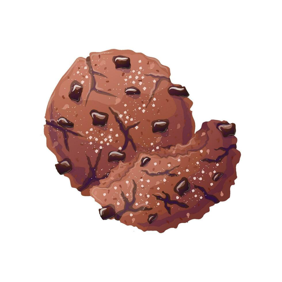 Chocolate Cookies. Vector crunchy dessert with pieces of chocolate. Vector illustration in cartoon style.Vector layout for print, postcard, poster, banner. . Vector illustration