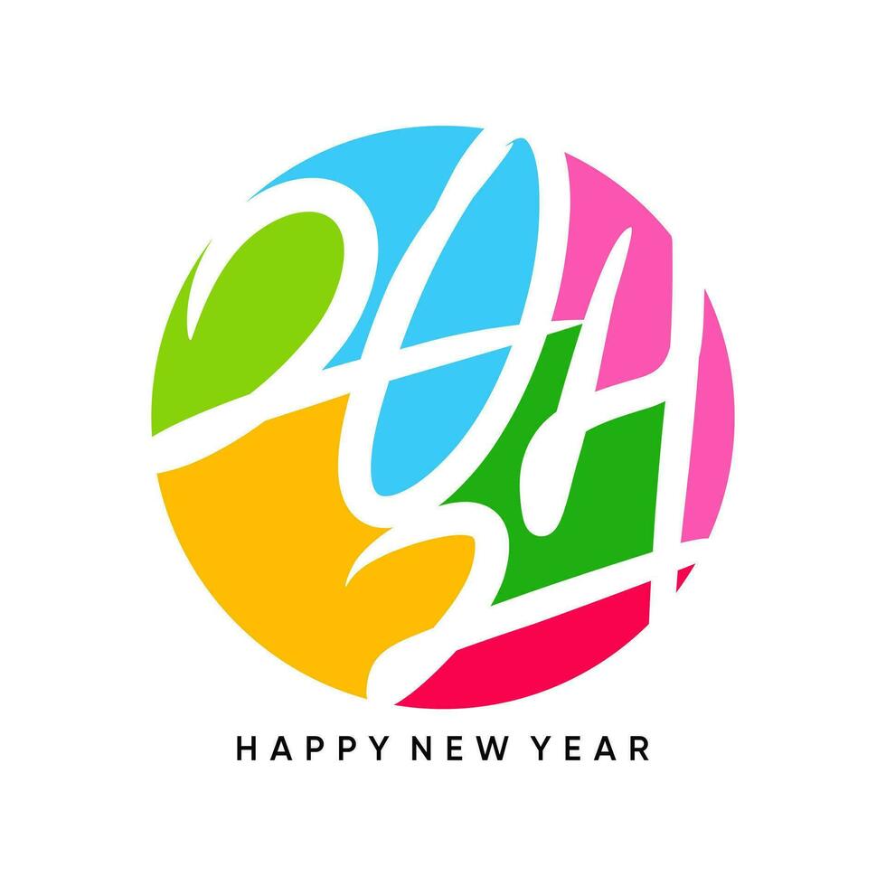 Happy new year 2024 design. With colorful truncated number illustrations. Premium vector design for poster, banner, greeting and new year 2024 celebration.