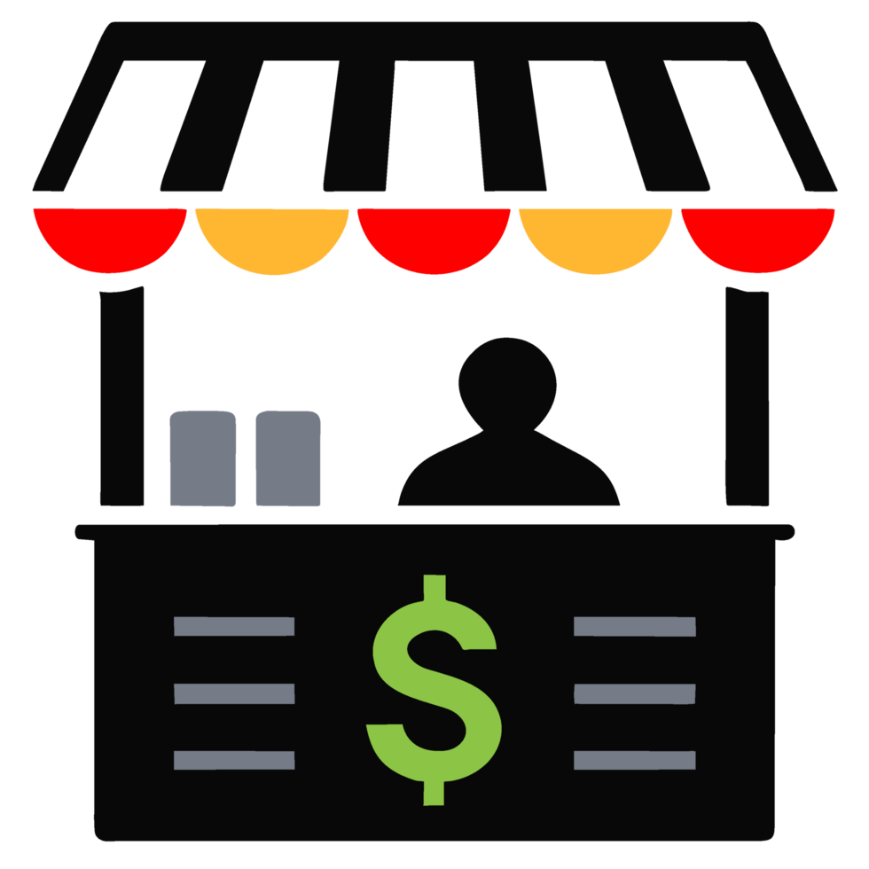 Market stall with awning and dollar sign png