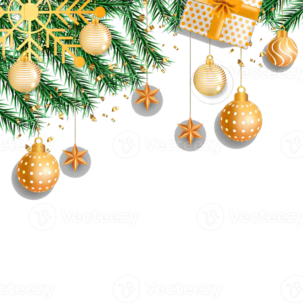 christmas frame with fir branches and balls on transparent background png