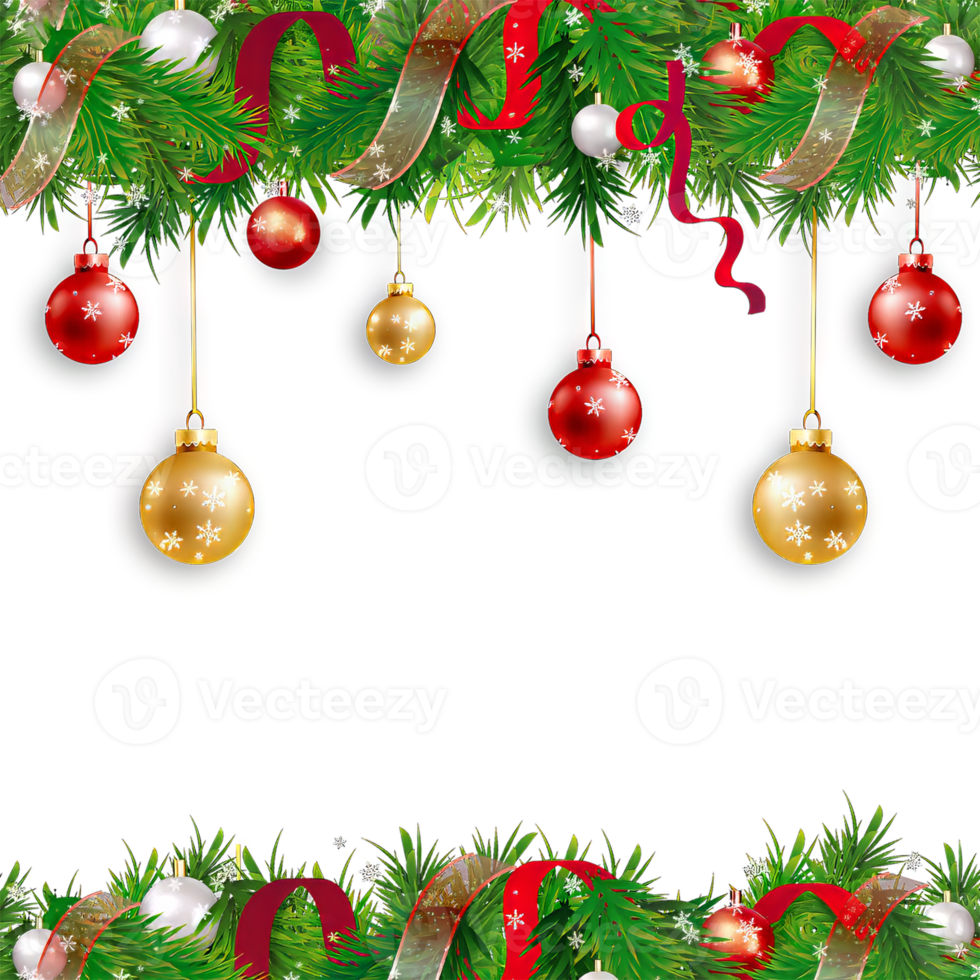 christmas frame with fir branches and balls on transparent background png