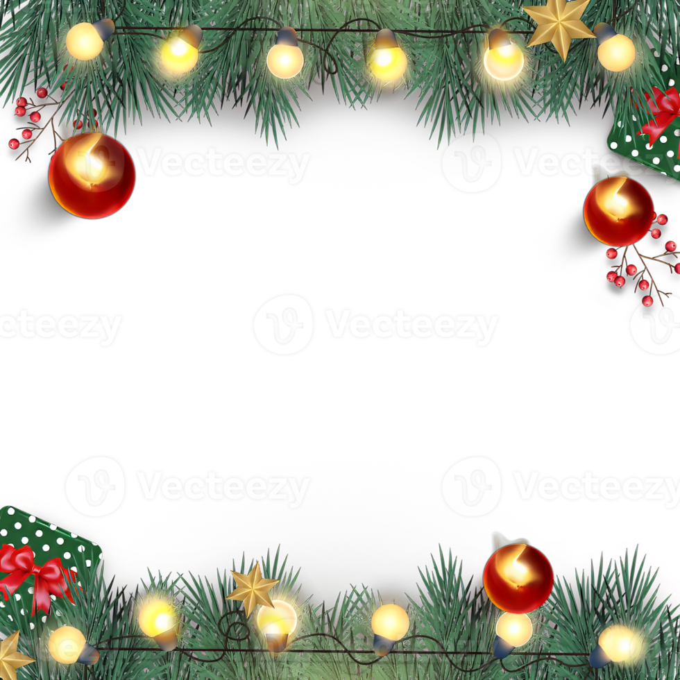 Natal quadro, Armação com abeto galhos e bolas em transparente fundo png