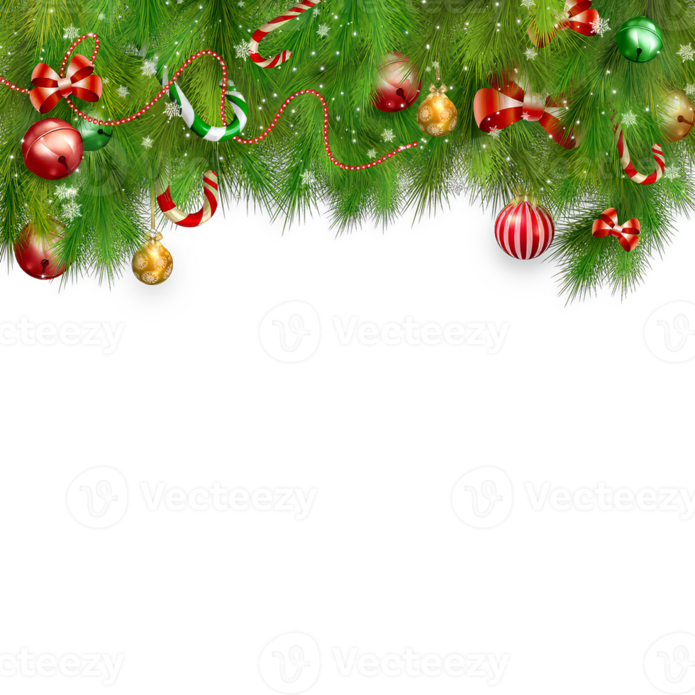 christmas frame with fir branches and balls on transparent background png
