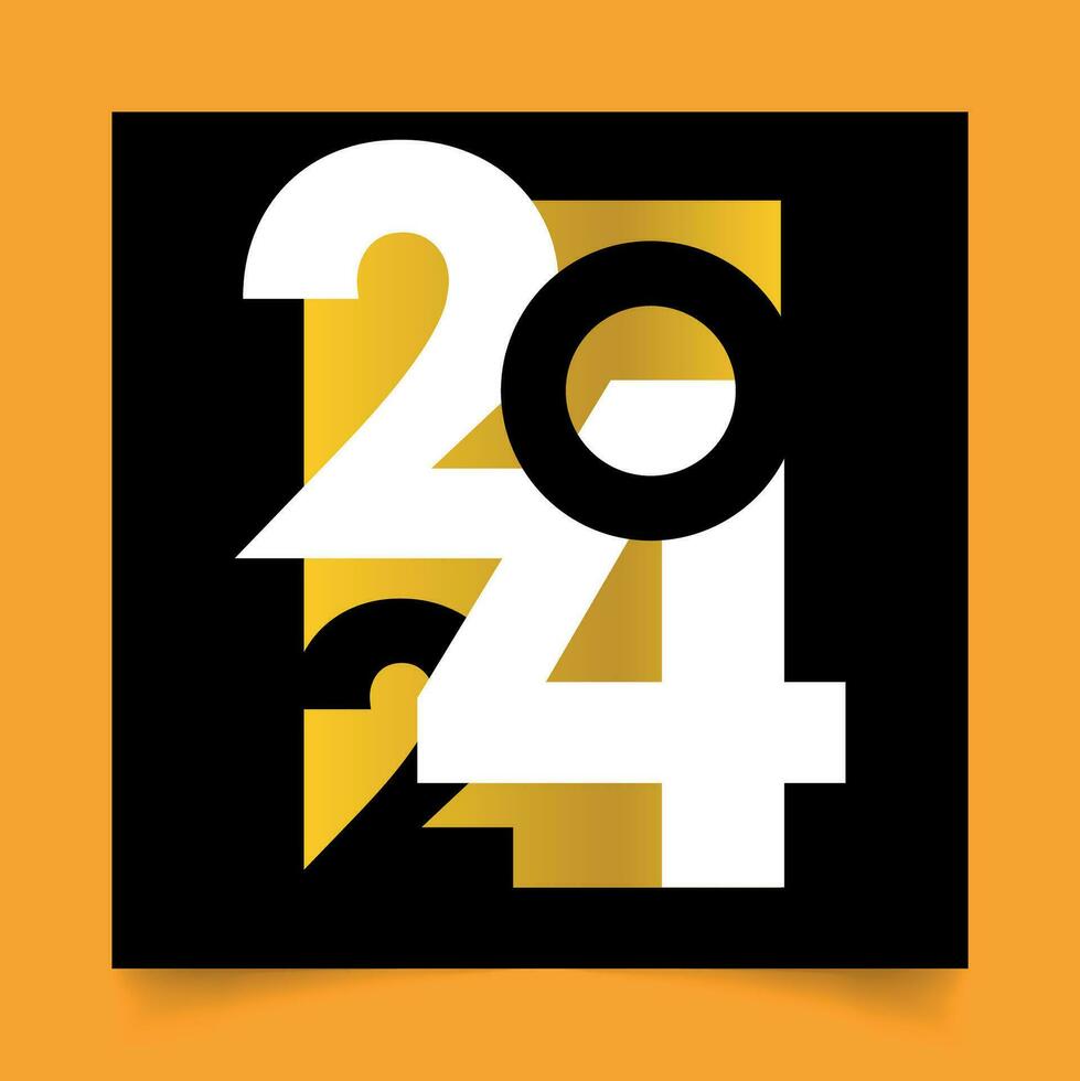 Greeting new year 2024 card design. Gold and black.  Minimalistic style vector