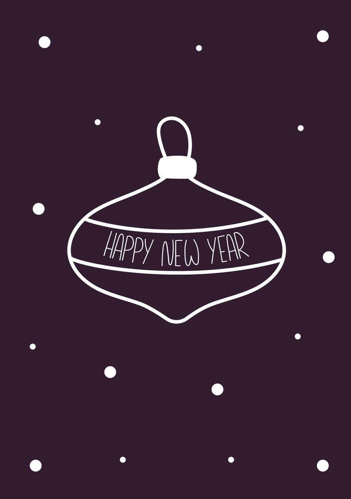 Happy new year greeting card with tree ball with typography. Vector