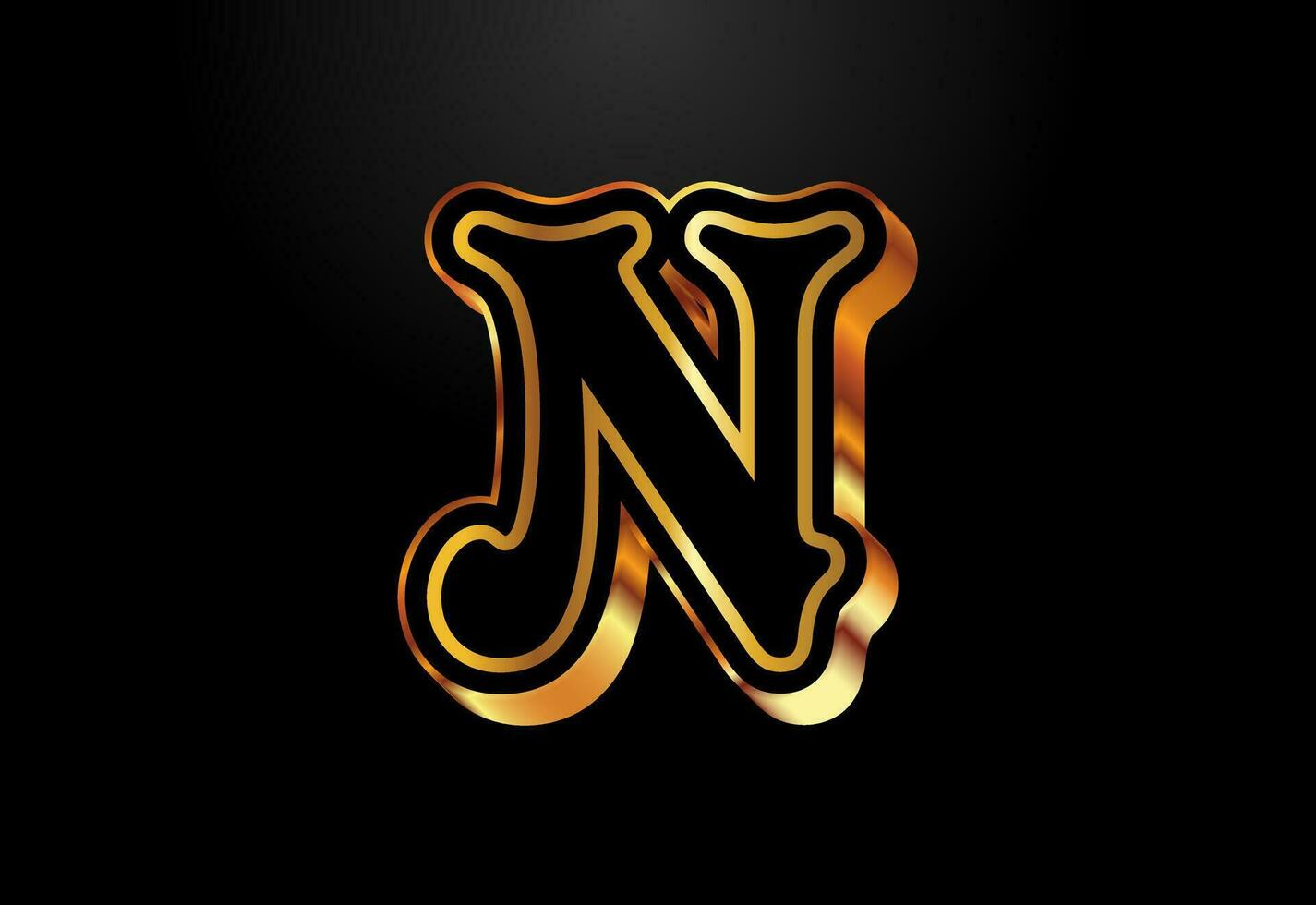Gold and black color alphabet N. Elegant Gold Color alphabet vector illustration