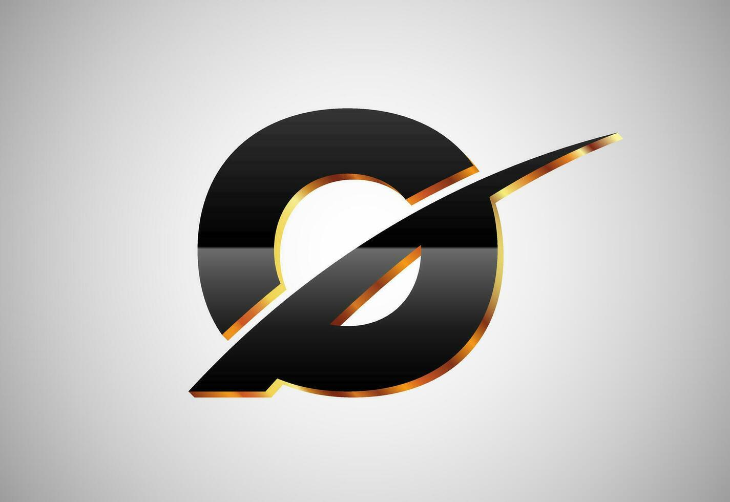 Gold and black color alphabet O with swoosh. Elegant Gold Color alphabet vector illustration