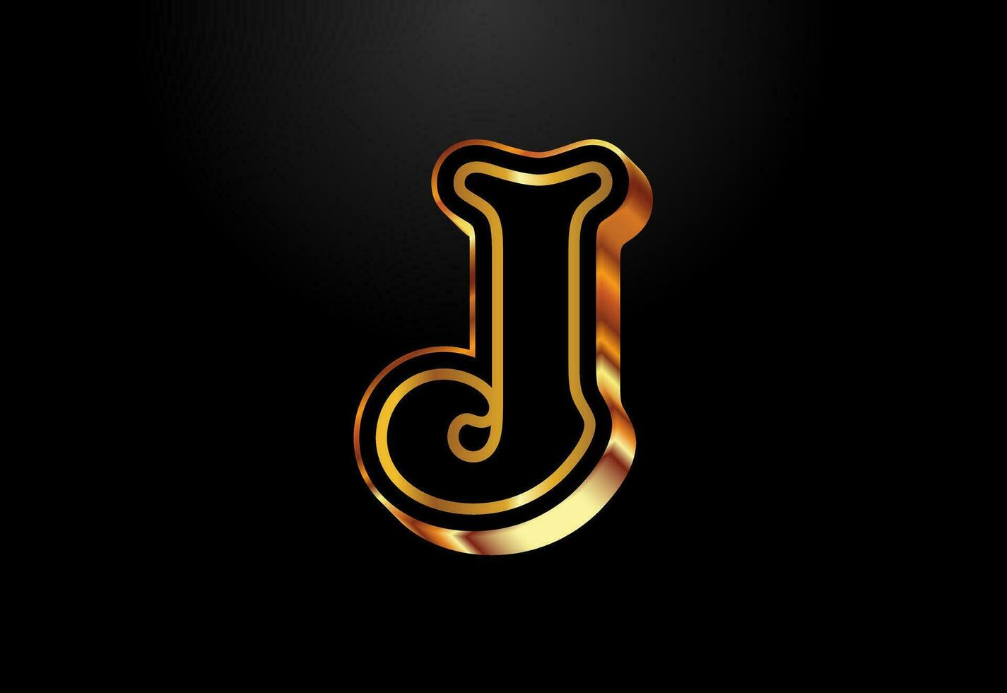 Gold and black color alphabet J. Elegant Gold Color alphabet vector illustration