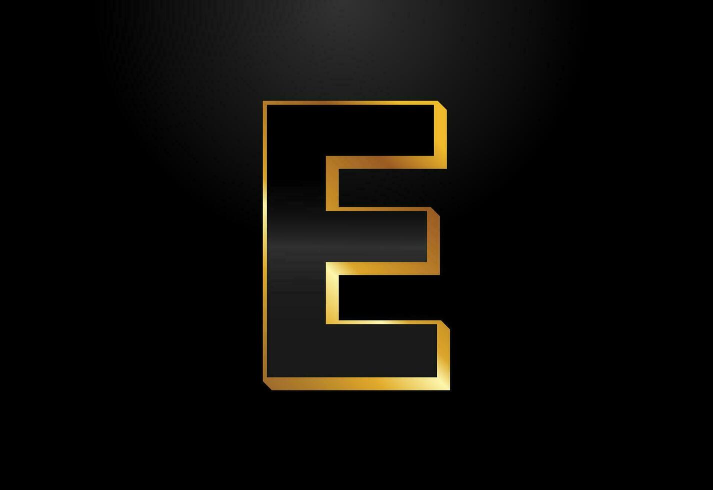 Gold and black color alphabet E. Elegant Gold Color alphabet vector illustration