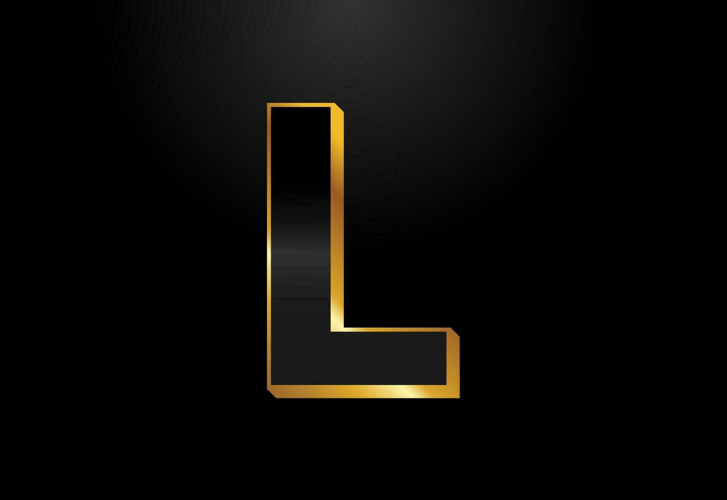 Gold and black color alphabet L. Elegant Gold Color alphabet vector illustration