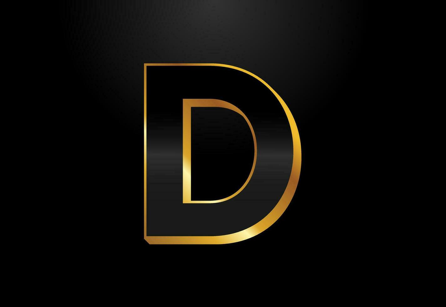 Gold and black color alphabet D. Elegant Gold Color alphabet vector