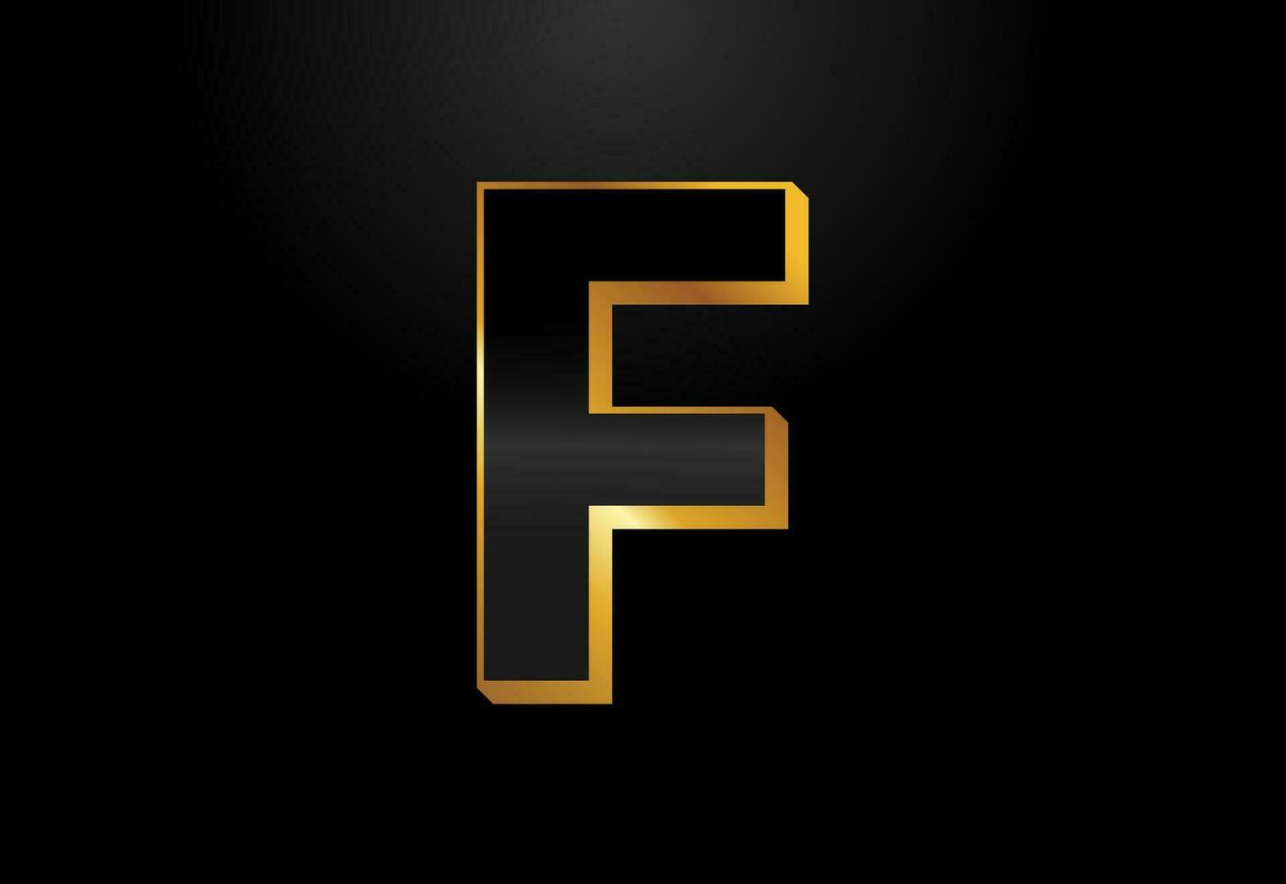 Gold and black color alphabet F. Elegant Gold Color alphabet vector illustration