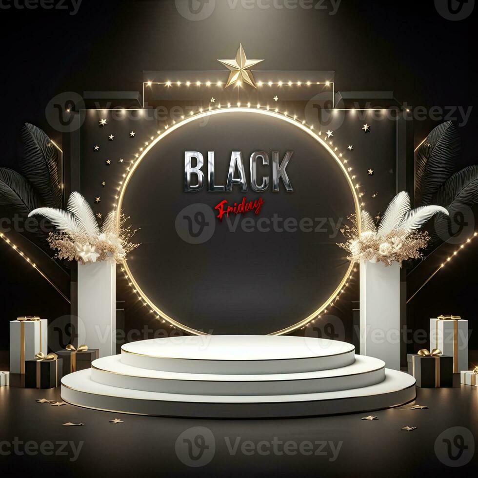 AI generated Black Friday elegant and luxury podium, banner template background photo