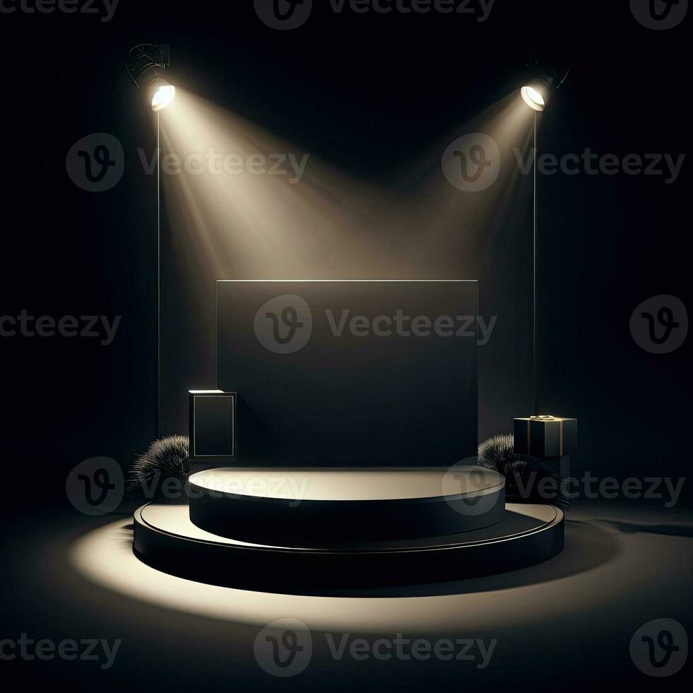 AI generated Black Friday elegant and luxury podium, banner template background photo