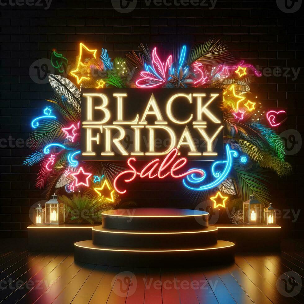 AI generated Black Friday elegant and luxury podium, banner template background photo