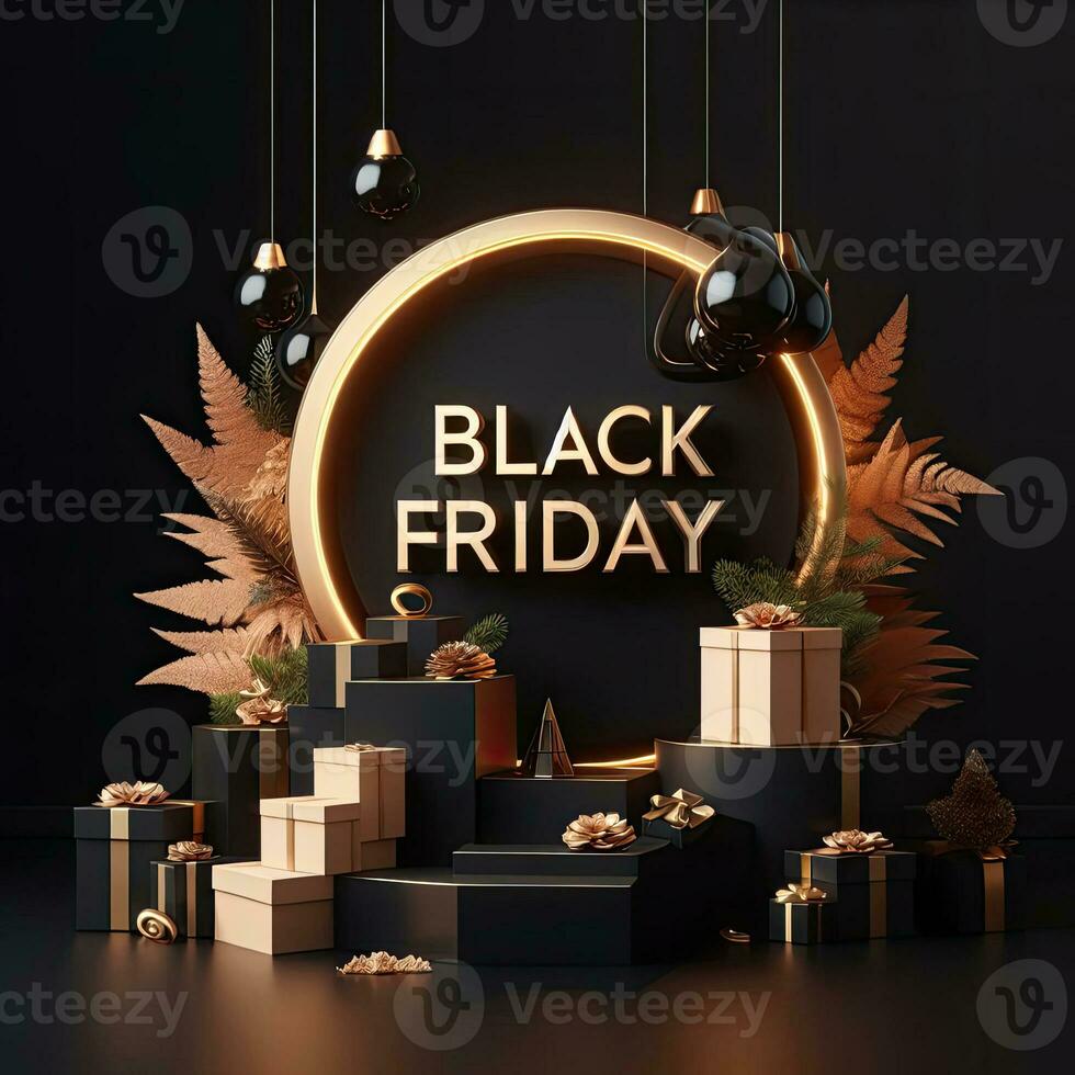 AI generated Black Friday elegant and luxury podium, banner template background photo