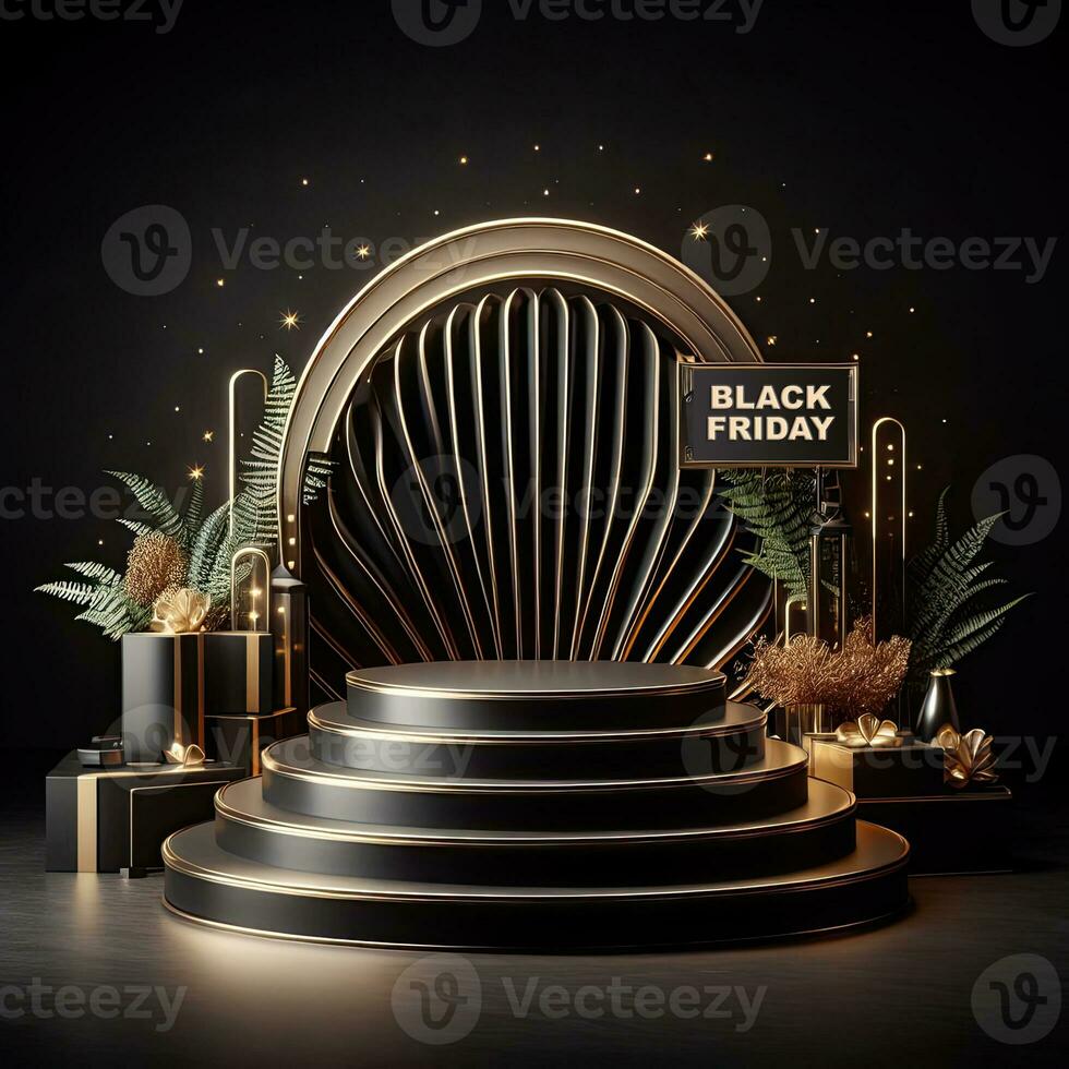 AI generated Black Friday elegant and luxury podium, banner template background photo