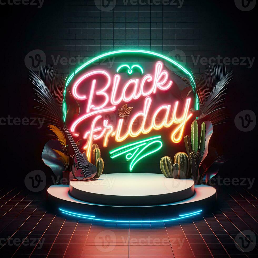 AI generated Black Friday elegant and luxury podium, banner template background photo