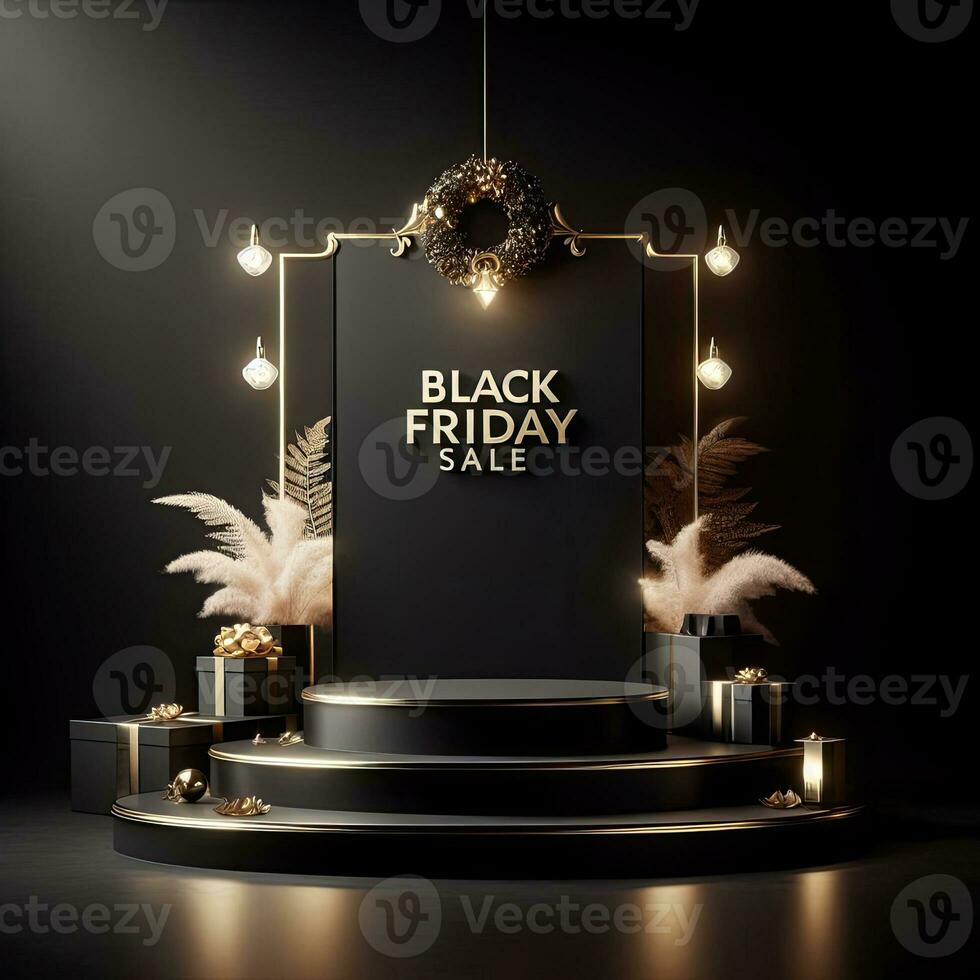 AI generated Black Friday elegant and luxury podium, banner template background photo