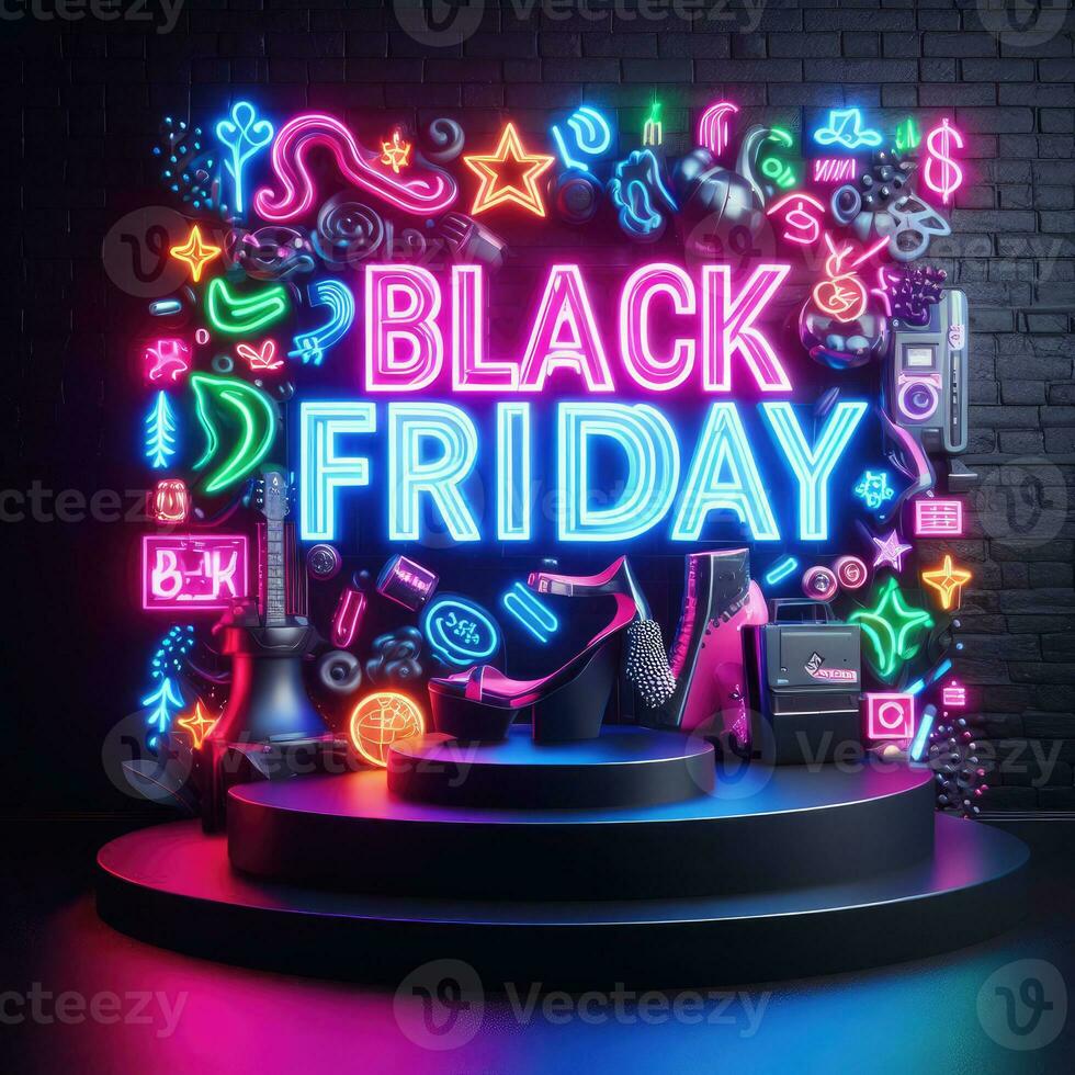 AI generated Black Friday elegant and luxury podium, banner template background photo