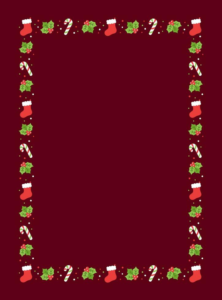 vertical rectángulo Navidad marco borde, invierno fiesta gráficos. linda muérdago y caramelo caña patrón, tarjeta y social medios de comunicación enviar modelo vector ilustración.