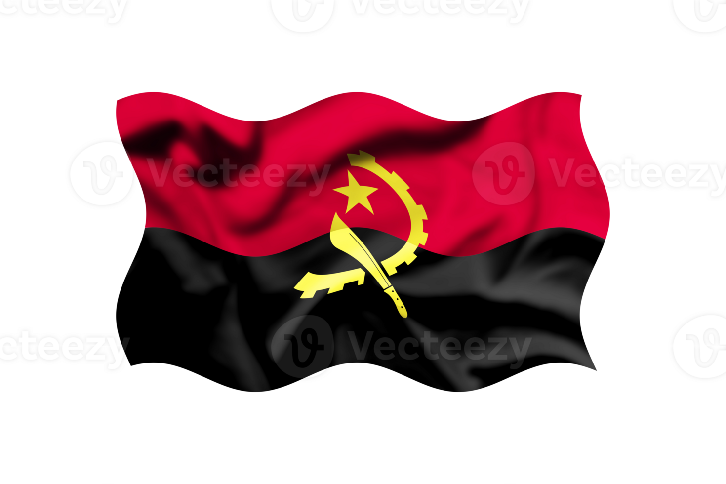 The flag of Angola is waving in the wind on a transparent background. Clipping path included png